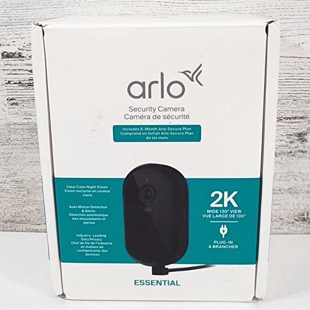 Arlo Essential Security Camera Wired 2K Plug-In Powered 2025 Black 1 Camera NEW
